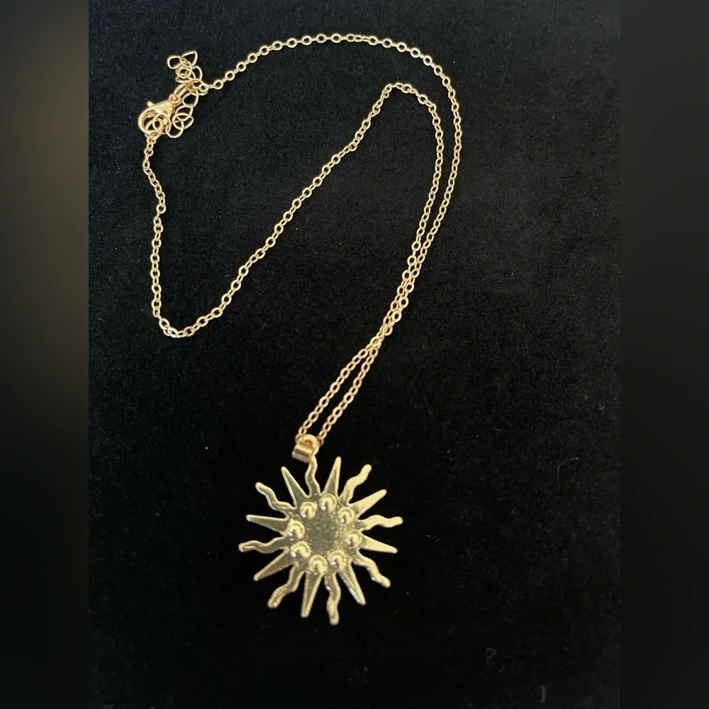 Fashion Jewelry- Celestial Gold Sun Pendant Necklace - Picture 2 of 3